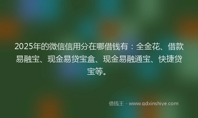 2025年的微信信用分在哪借钱有：全金花、借款易融宝、现金易贷宝盒、现金易融通宝、快捷贷宝等。