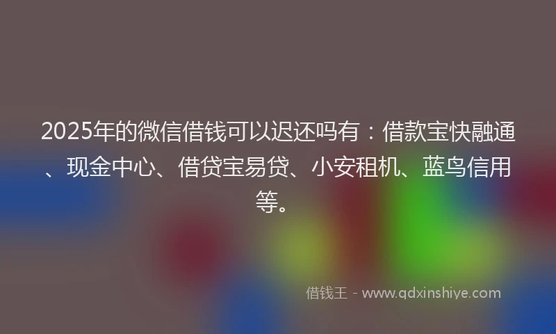 2025年的微信借钱可以迟还吗有：借款宝快融通、现金中心、借贷宝易贷、小安租机、蓝鸟信用等。