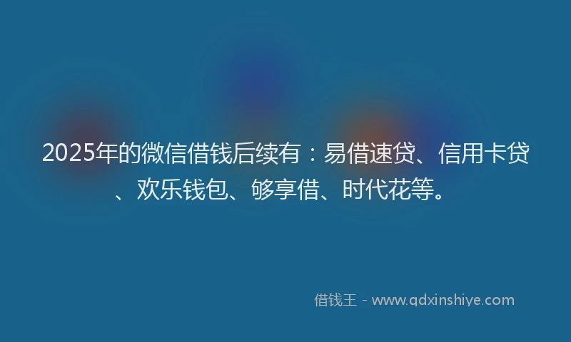 2025年的微信借钱后续有：易借速贷、信用卡贷、欢乐钱包、够享借、时代花等。