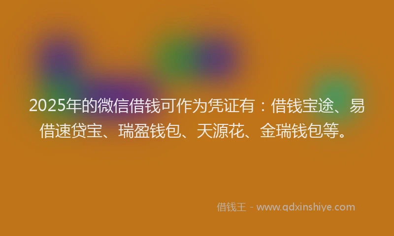 2025年的微信借钱可作为凭证有：借钱宝途、易借速贷宝、瑞盈钱包、天源花、金瑞钱包等。