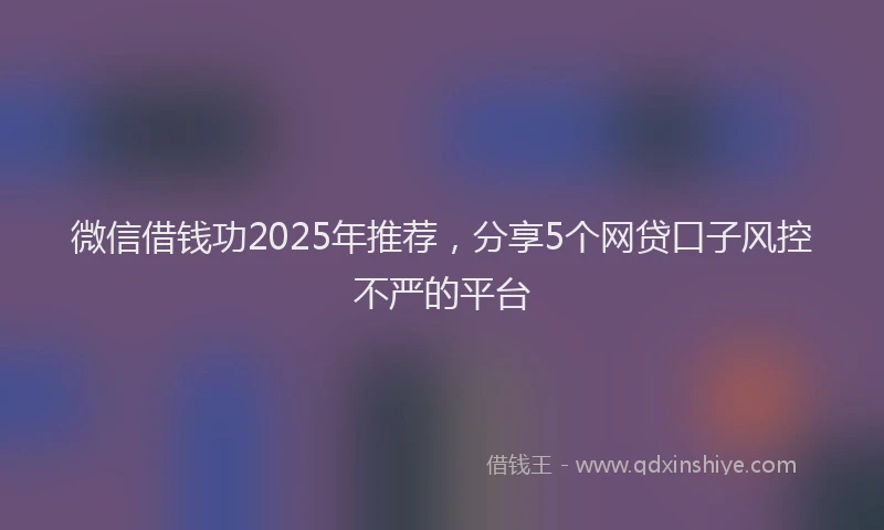 微信借钱功2025年推荐，分享5个网贷口子风控不严的平台
