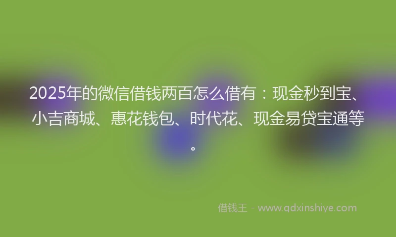2025年的微信借钱两百怎么借有：现金秒到宝、小吉商城、惠花钱包、时代花、现金易贷宝通等。