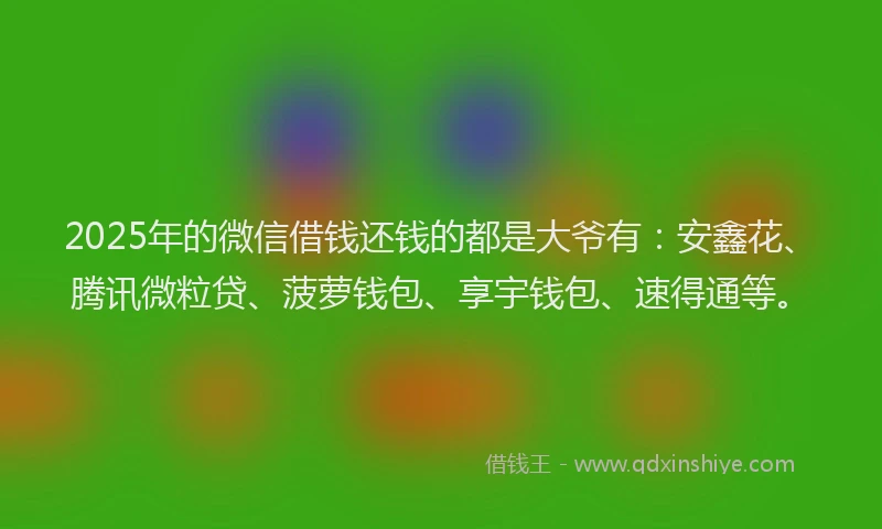 2025年的微信借钱还钱的都是大爷有：安鑫花、腾讯微粒贷、菠萝钱包、享宇钱包、速得通等。