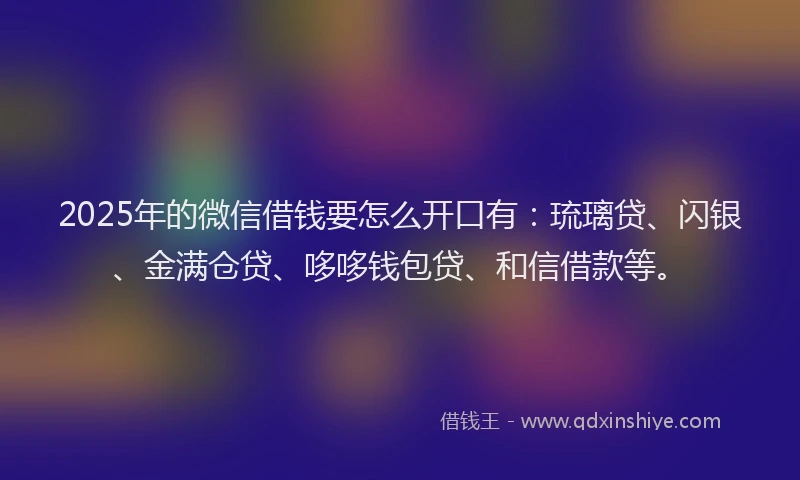2025年的微信借钱要怎么开口有：琉璃贷、闪银、金满仓贷、哆哆钱包贷、和信借款等。