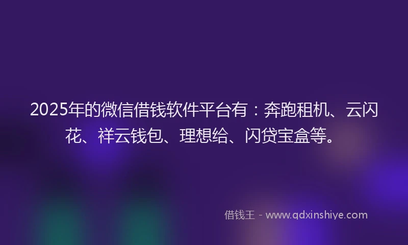 2025年的微信借钱软件平台有：奔跑租机、云闪花、祥云钱包、理想给、闪贷宝盒等。