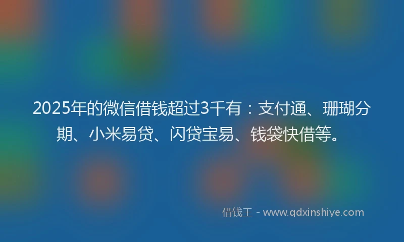 2025年的微信借钱超过3千有：支付通、珊瑚分期、小米易贷、闪贷宝易、钱袋快借等。