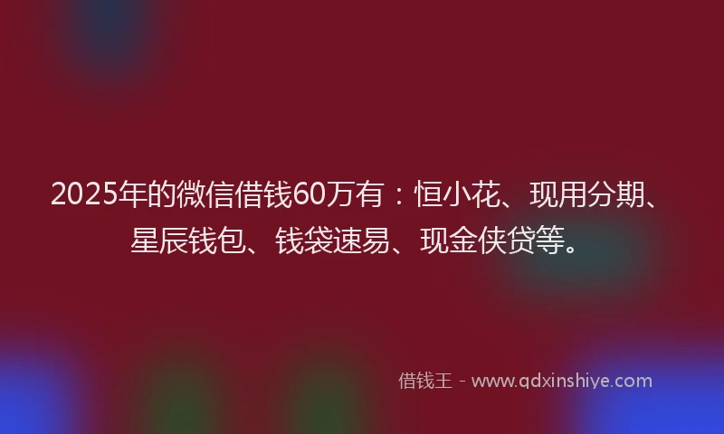 2025年的微信借钱60万有：恒小花、现用分期、星辰钱包、钱袋速易、现金侠贷等。