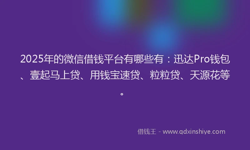 2025年的微信借钱平台有哪些有：迅达Pro钱包、壹起马上贷、用钱宝速贷、粒粒贷、天源花等。