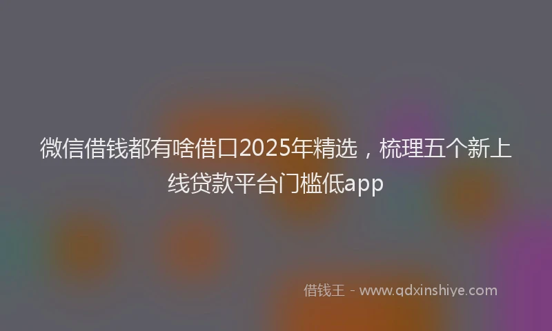 微信借钱都有啥借口2025年精选，梳理五个新上线贷款平台门槛低app