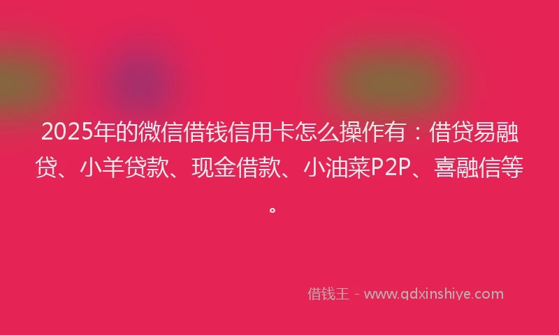 2025年的微信借钱信用卡怎么操作有：借贷易融贷、小羊贷款、现金借款、小油菜P2P、喜融信等。