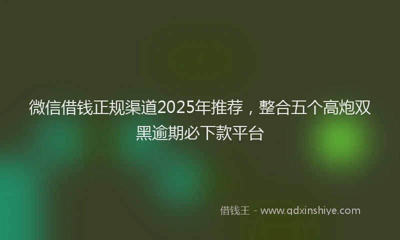 微信借钱正规渠道2025年推荐，整合五个高炮双黑逾期必下款平台