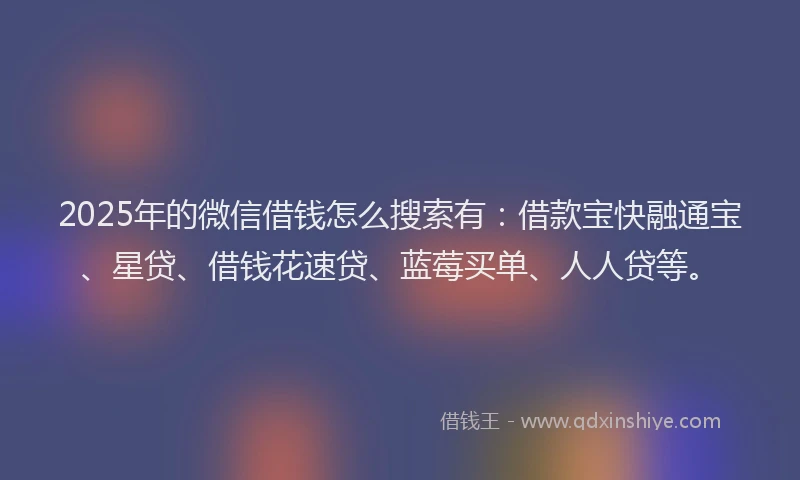 2025年的微信借钱怎么搜索有：借款宝快融通宝、星贷、借钱花速贷、蓝莓买单、人人贷等。