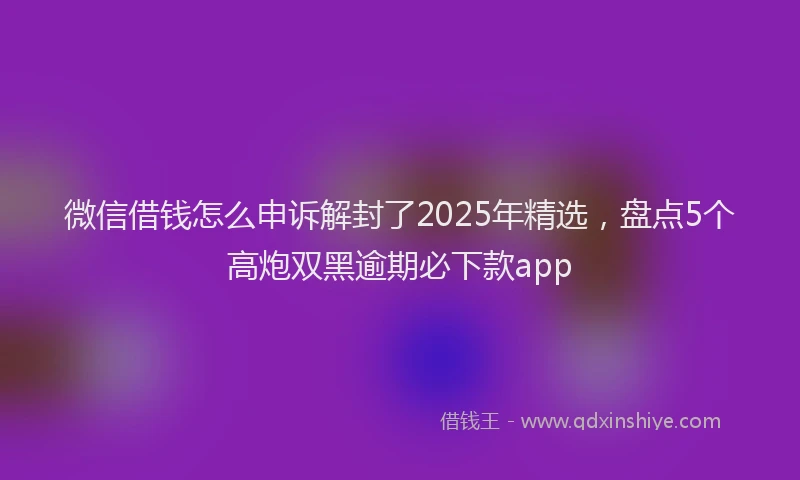 微信借钱怎么申诉解封了2025年精选，盘点5个高炮双黑逾期必下款app