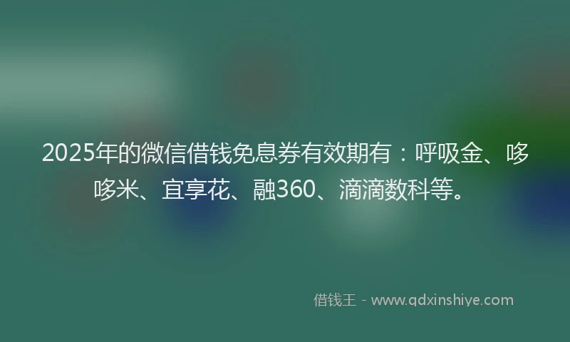 2025年的微信借钱免息券有效期有：呼吸金、哆哆米、宜享花、融360、滴滴数科等。