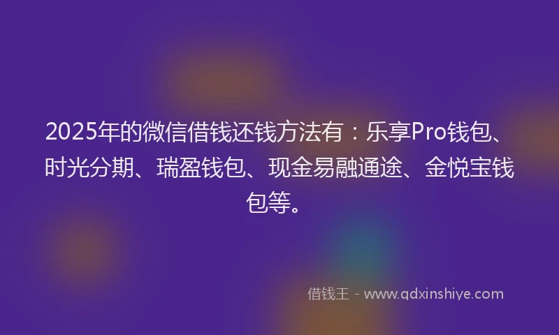 2025年的微信借钱还钱方法有：乐享Pro钱包、时光分期、瑞盈钱包、现金易融通途、金悦宝钱包等。