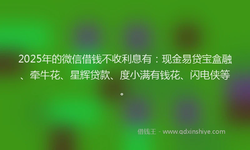 2025年的微信借钱不收利息有：现金易贷宝盒融、牵牛花、星辉贷款、度小满有钱花、闪电侠等。