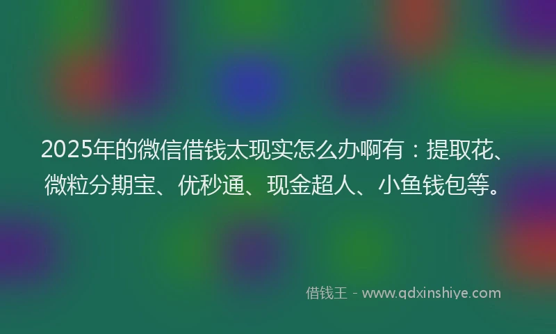 2025年的微信借钱太现实怎么办啊有：提取花、微粒分期宝、优秒通、现金超人、小鱼钱包等。