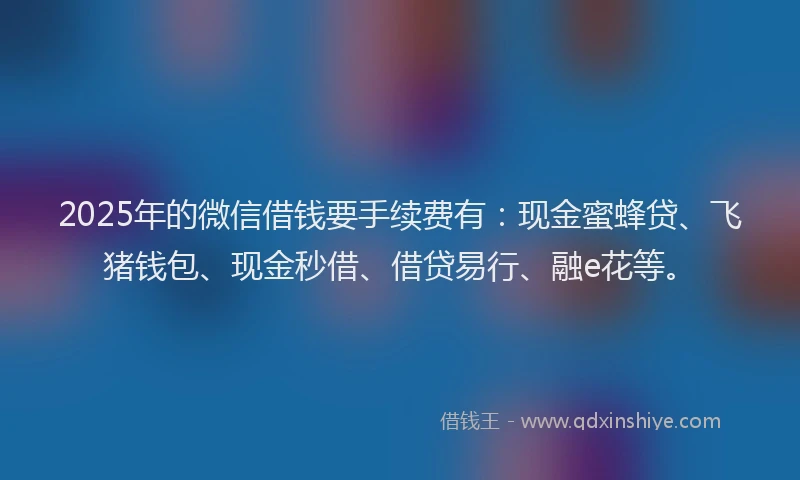 2025年的微信借钱要手续费有：现金蜜蜂贷、飞猪钱包、现金秒借、借贷易行、融e花等。