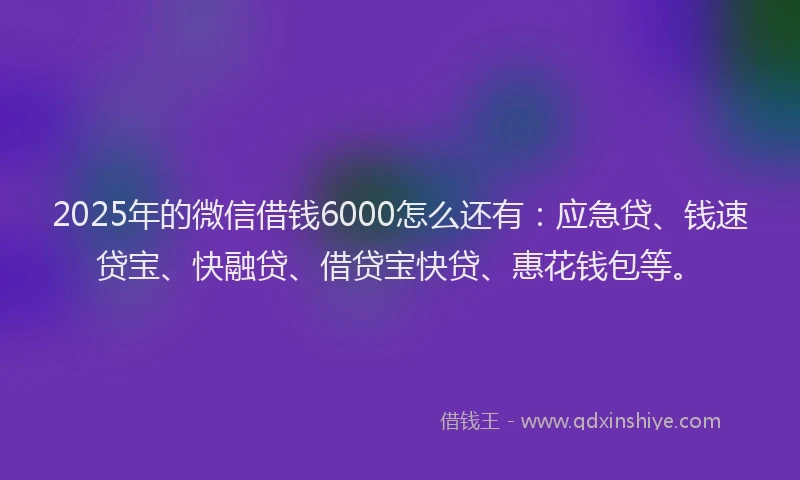 2025年的微信借钱6000怎么还有：应急贷、钱速贷宝、快融贷、借贷宝快贷、惠花钱包等。
