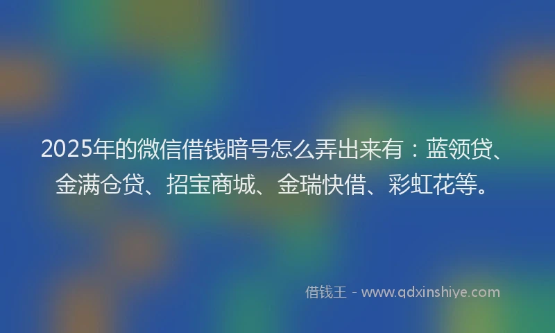 2025年的微信借钱暗号怎么弄出来有：蓝领贷、金满仓贷、招宝商城、金瑞快借、彩虹花等。