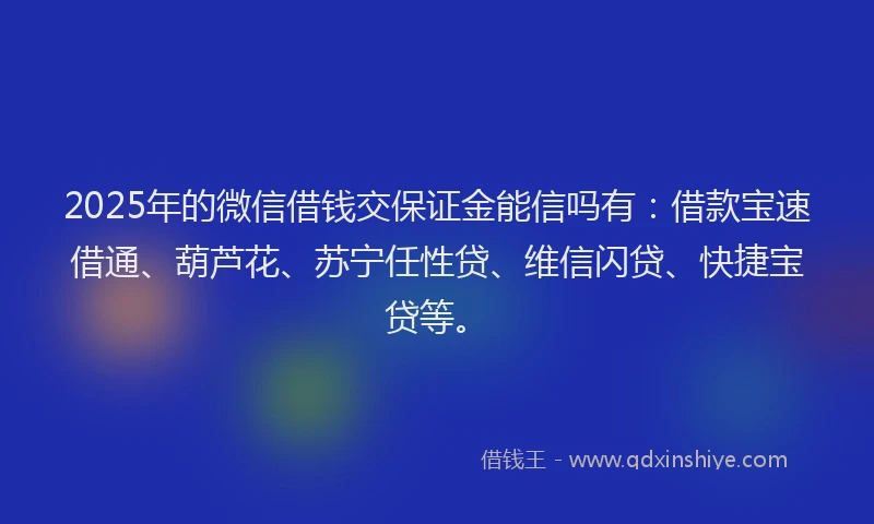 2025年的微信借钱交保证金能信吗有：借款宝速借通、葫芦花、苏宁任性贷、维信闪贷、快捷宝贷等。