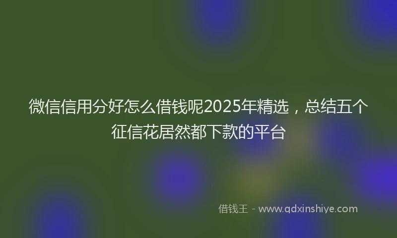 微信信用分好怎么借钱呢2025年精选，总结五个征信花居然都下款的平台