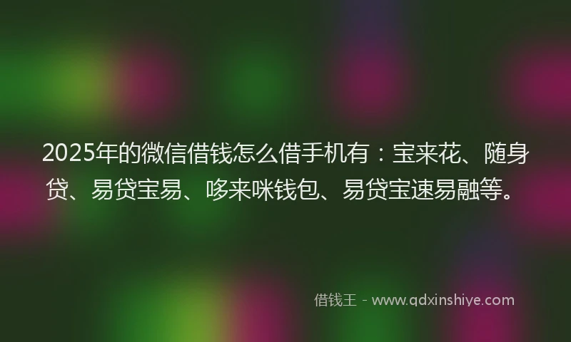 2025年的微信借钱怎么借手机有：宝来花、随身贷、易贷宝易、哆来咪钱包、易贷宝速易融等。