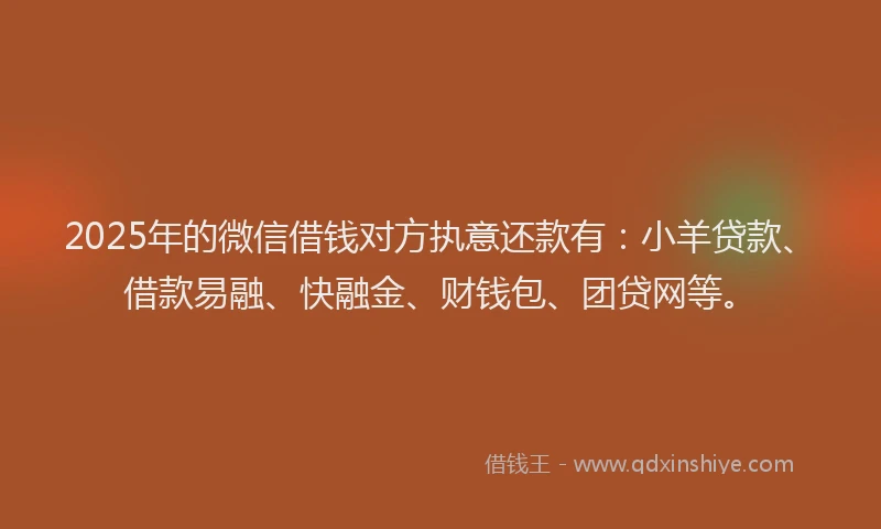 2025年的微信借钱对方执意还款有：小羊贷款、借款易融、快融金、财钱包、团贷网等。