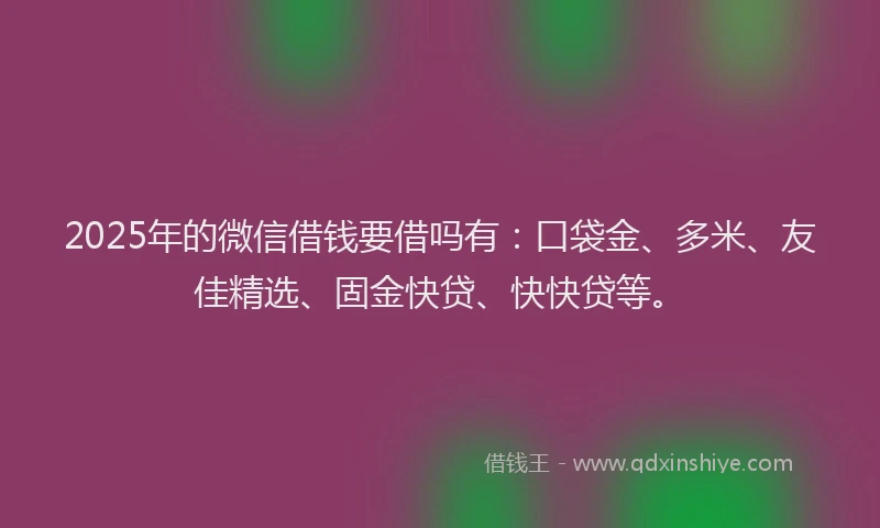 2025年的微信借钱要借吗有：口袋金、多米、友佳精选、固金快贷、快快贷等。