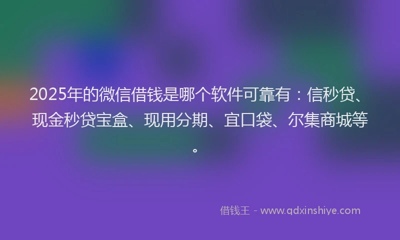 2025年的微信借钱是哪个软件可靠有：信秒贷、现金秒贷宝盒、现用分期、宜口袋、尔集商城等。