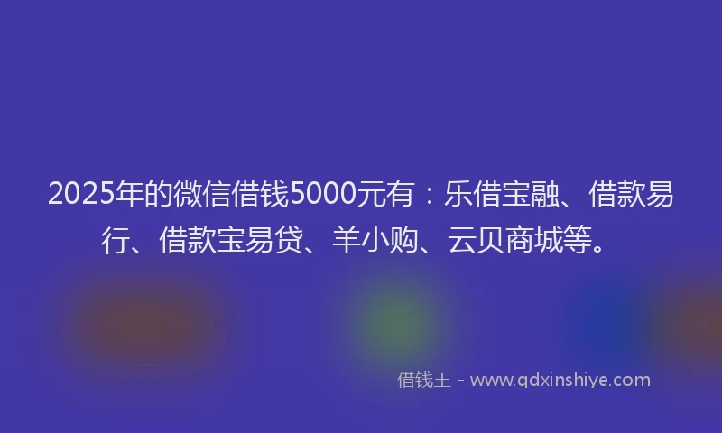 2025年的微信借钱5000元有：乐借宝融、借款易行、借款宝易贷、羊小购、云贝商城等。