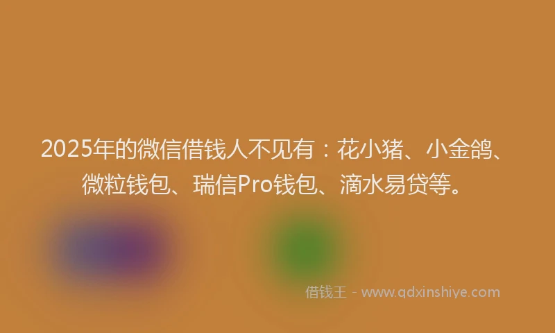 2025年的微信借钱人不见有：花小猪、小金鸽、微粒钱包、瑞信Pro钱包、滴水易贷等。