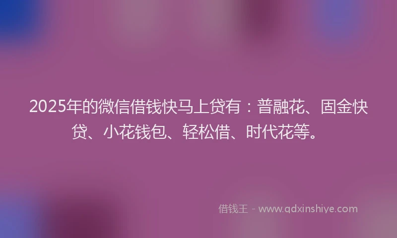 2025年的微信借钱快马上贷有：普融花、固金快贷、小花钱包、轻松借、时代花等。