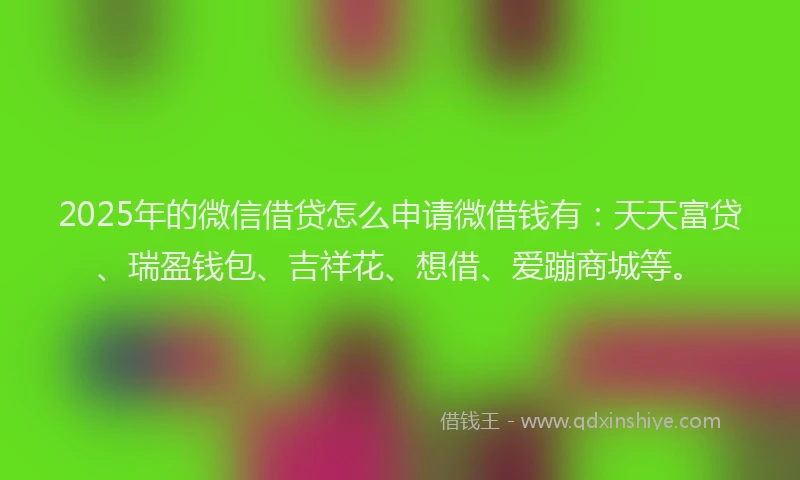 2025年的微信借贷怎么申请微借钱有：天天富贷、瑞盈钱包、吉祥花、想借、爱蹦商城等。