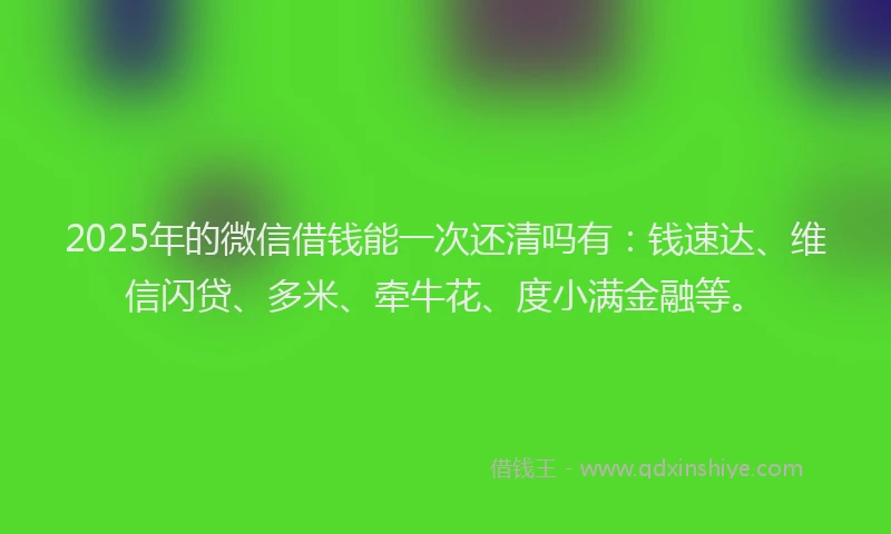 2025年的微信借钱能一次还清吗有：钱速达、维信闪贷、多米、牵牛花、度小满金融等。