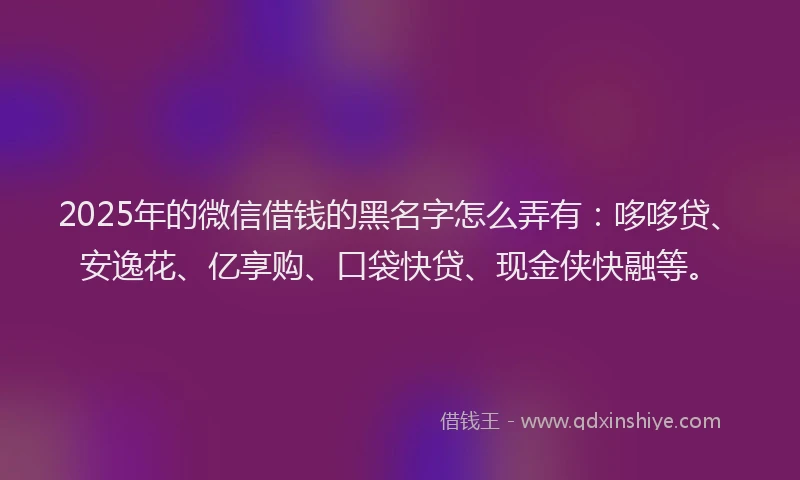 2025年的微信借钱的黑名字怎么弄有：哆哆贷、安逸花、亿享购、口袋快贷、现金侠快融等。