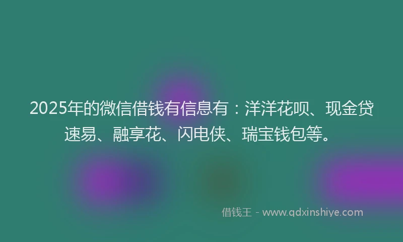 2025年的微信借钱有信息有：洋洋花呗、现金贷速易、融享花、闪电侠、瑞宝钱包等。