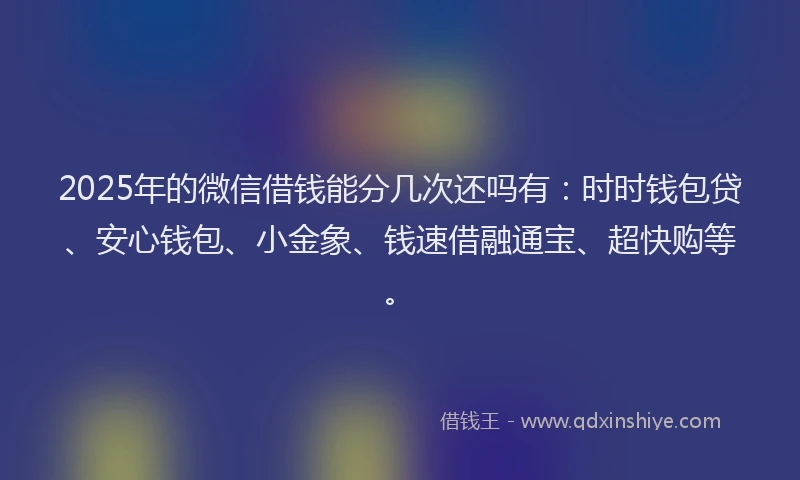 2025年的微信借钱能分几次还吗有：时时钱包贷、安心钱包、小金象、钱速借融通宝、超快购等。