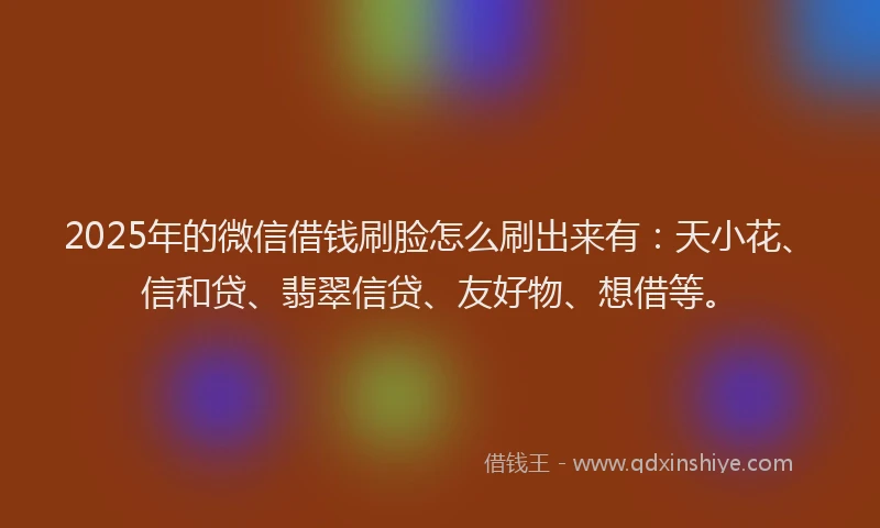 2025年的微信借钱刷脸怎么刷出来有：天小花、信和贷、翡翠信贷、友好物、想借等。