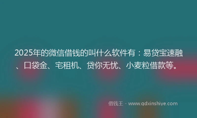 2025年的微信借钱的叫什么软件有：易贷宝速融、口袋金、宅租机、贷你无忧、小麦粒借款等。