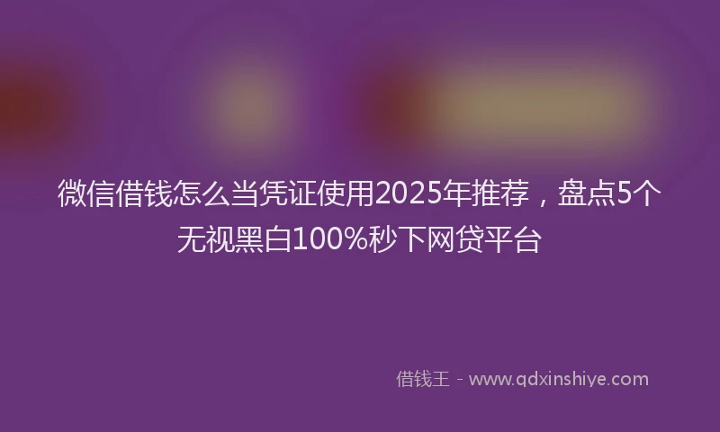微信借钱怎么当凭证使用2025年推荐，盘点5个无视黑白100%秒下网贷平台