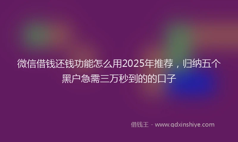 微信借钱还钱功能怎么用2025年推荐，归纳五个黑户急需三万秒到的的口子