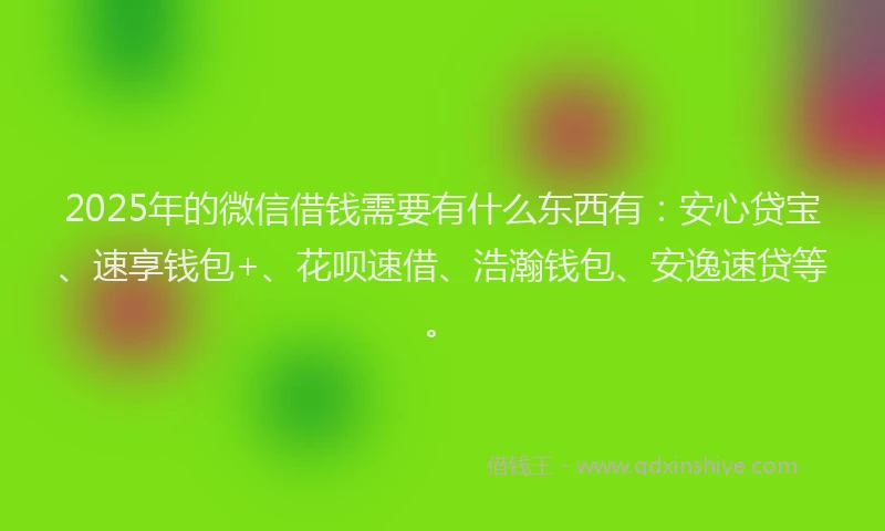 2025年的微信借钱需要有什么东西有：安心贷宝、速享钱包+、花呗速借、浩瀚钱包、安逸速贷等。