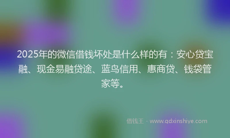 2025年的微信借钱坏处是什么样的有：安心贷宝融、现金易融贷途、蓝鸟信用、惠商贷、钱袋管家等。