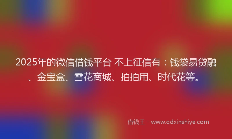 2025年的微信借钱平台 不上征信有：钱袋易贷融、金宝盒、雪花商城、拍拍用、时代花等。