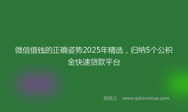 微信借钱的正确姿势2025年精选，归纳5个公积金快速贷款平台