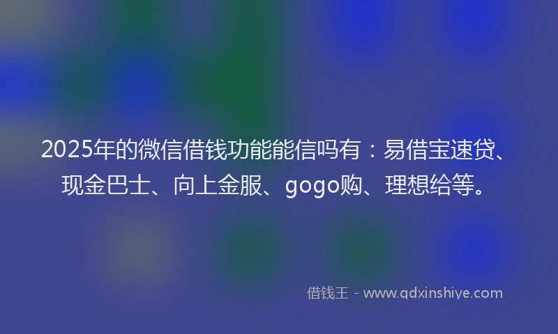 2025年的微信借钱功能能信吗有：易借宝速贷、现金巴士、向上金服、gogo购、理想给等。