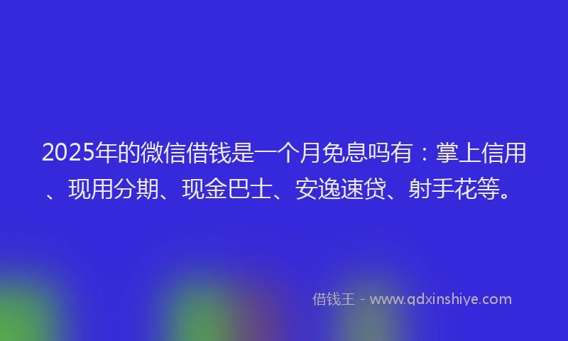 2025年的微信借钱是一个月免息吗有：掌上信用、现用分期、现金巴士、安逸速贷、射手花等。
