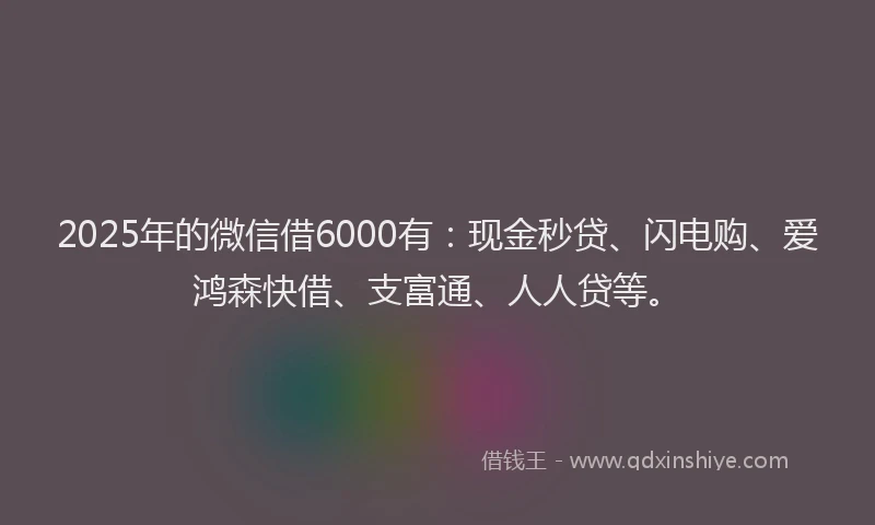 2025年的微信借6000有：现金秒贷、闪电购、爱鸿森快借、支富通、人人贷等。