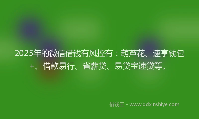 2025年的微信借钱有风控有：葫芦花、速享钱包+、借款易行、省薪贷、易贷宝速贷等。